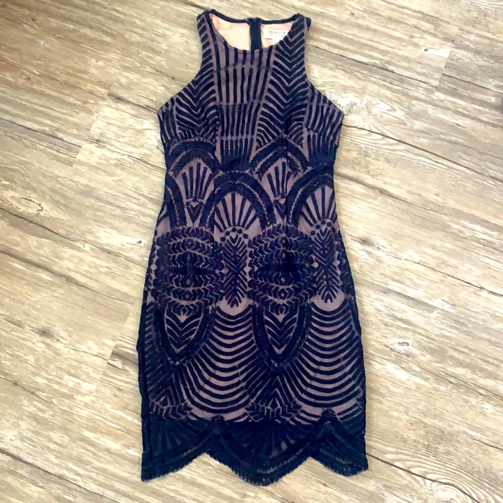 Shareen Collection Australia Navy Nude Formal Lace Dress